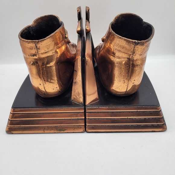 VTG Pair Brass Bronze Color Baby Shoe Slipper Bookends Book End Sculpture Prop - Picture 4 of 12